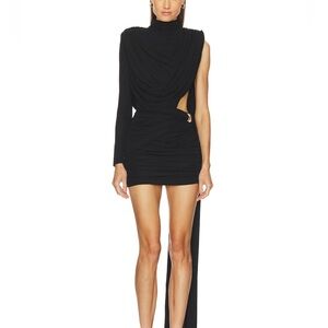 Michael Costello Black One-Shoulder Cutout Mini Dress